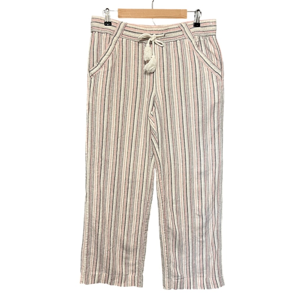 Rewind Striped Linen Blend Boho Drawstring Waist Casual Pants Size‎ L